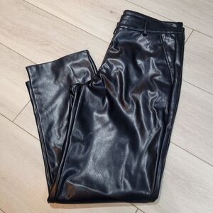 Deluc Women's Vegan Leather High Waisted Cropped Wide Leg Pants Large Black